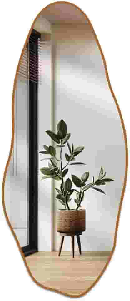 Espelho Orgânico Corpo Inteiro Pedra 160x70cm Design Moderno com Moldura em Couro para Decoração Sofisticada (Caramelo)