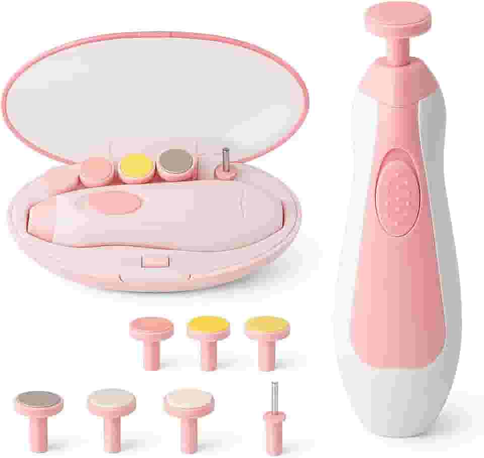 Cortador e Lixa de Unha Elétrico para Bebês 6 em 1 com Luz LED Silencioso e Seguro, Estojo Portátil Incluso, Ideal para Recém-Nascidos, Crianças e Adultos – Fácil e Indolor (rosa)