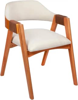 Cadeira de Jantar Com Encosto Curvo Base em Madeira Maciça Detalhe no Braço em Corda Nautica - Emily (Linho Cru Off White)