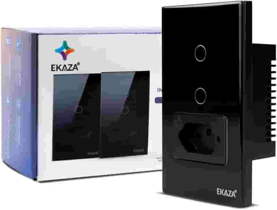 Ekaza Interruptor Inteligente Wifi 2 Botão Tomada 20a Alexa Cor Preto
