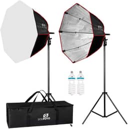 SOU FOTO Kit Iluminação Softbox Octagonal Tripe Lâmpada 150w e Bolsa de Transporte para Estúdio Fotográfico (220V)