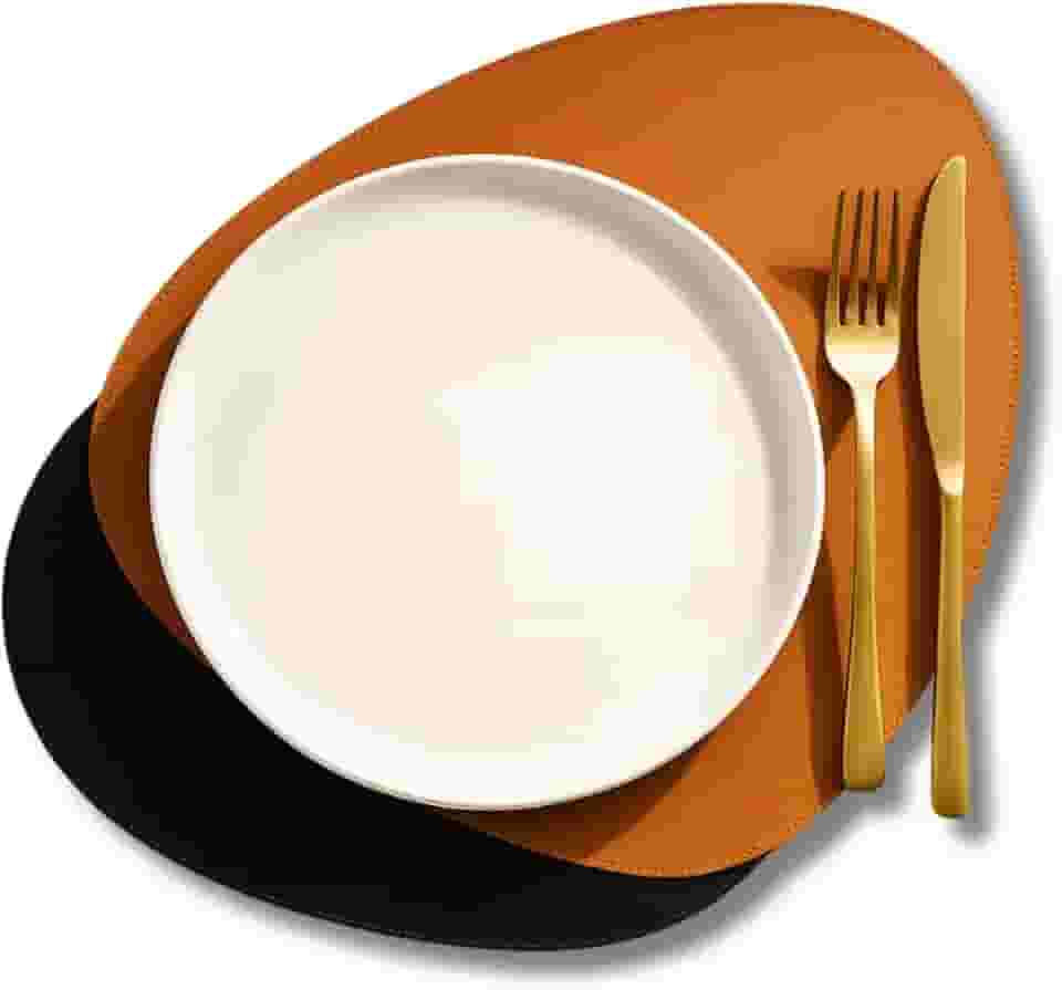 Jogo Americano Sousplat Dupla Face em Couro Ecológico Formato Orgânico Impermeável, Resistente e Fácil de Limpar, Elegante para Mesa Posta e Decoração (6)