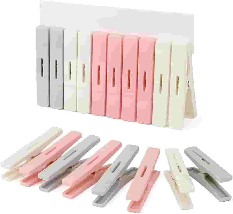 Prendedor de Roupa Premium, Pregador com 32 Unidades para Varal, não Resseca, não Desmonta - Plástico Resistente e Durável - Pressão Forte e com Cores Suave.