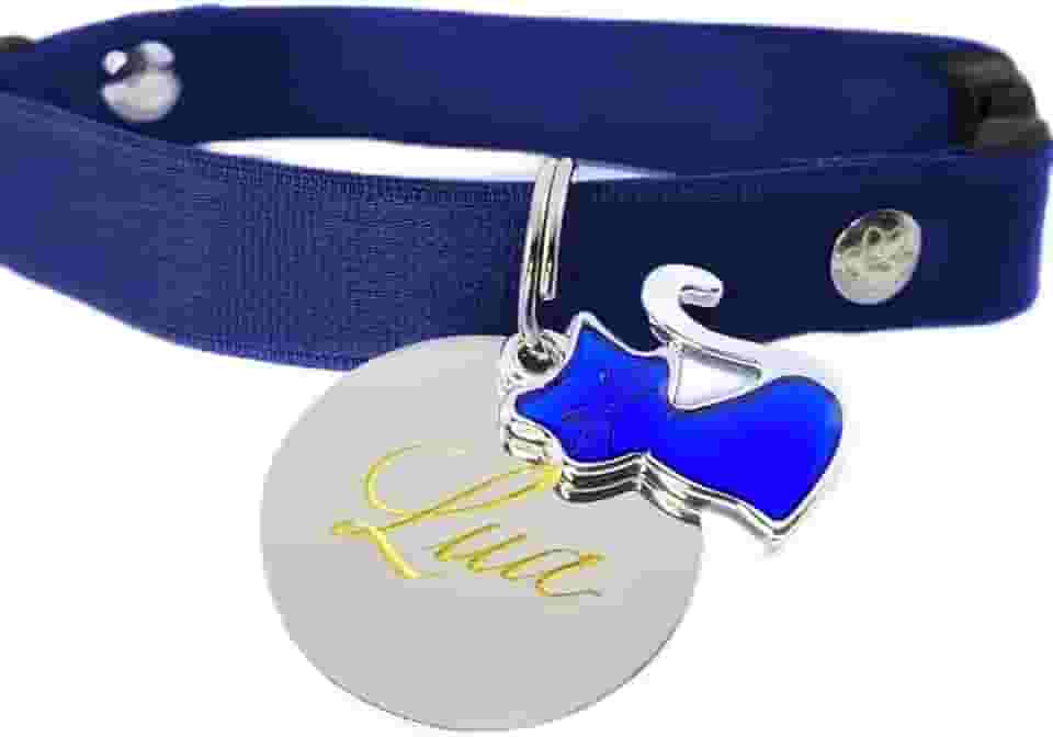 Coleira Elástico com Plaqueta Identificação Personalizado Nome e Telefone Para Gatos COR DAS COLEIRAS: AZUL