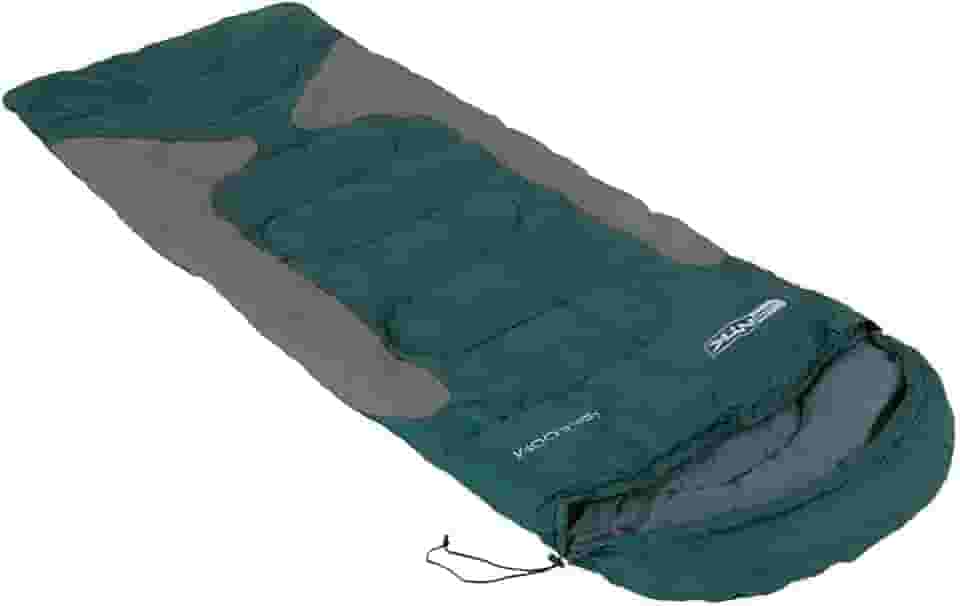 NTK, Saco de Dormir Tipo Misto Freedom, com Faixa de Temperatura entre -1,5°C à -3,5°C, com Capuz Curvo e Elástico Ajustável Incorporado, com Bolsa de Transporte, Verde e Cinza