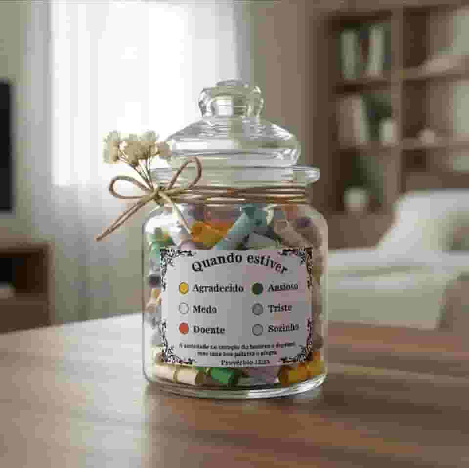 Pote de Mensagens Motivacionais, 176 Frases Inspiradoras, Decorativo com Laço Rústico