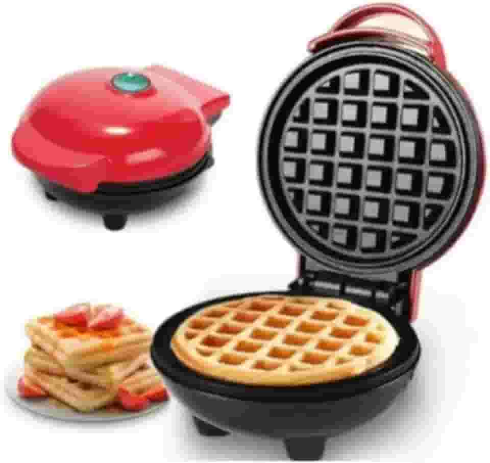 Mini Máquina de Waffles Elétrica, Antiaderente, Automática, Compacta, 220V, Vermelha