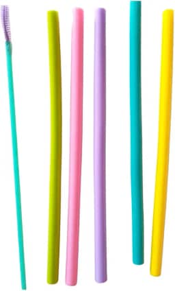 Kit com 5 Canudos Reutilizáveis + Limpador: Higiênicos e Emborrachados, Cores Sortidas