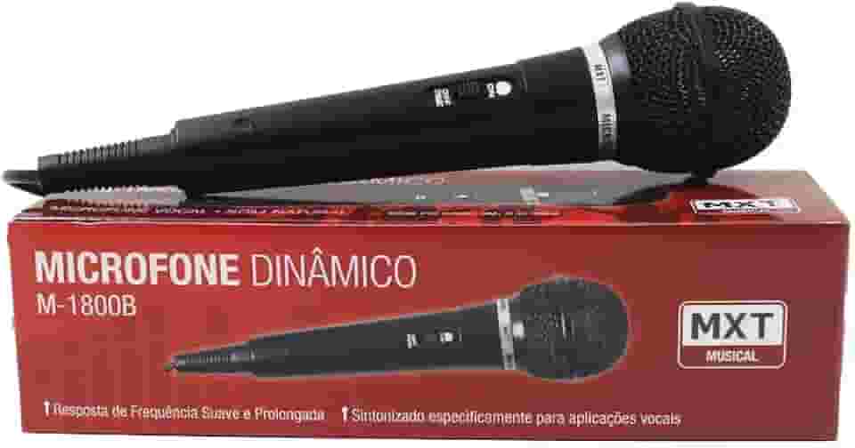Microfone MXT M-1800B Plastico Preto com Fio 3 Metros OD 4 MM