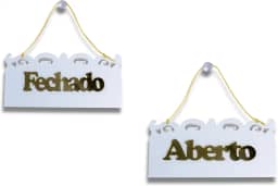 Placa Aberto/Fechado em Acrílico (VINTAGE) - Branco com Dourado