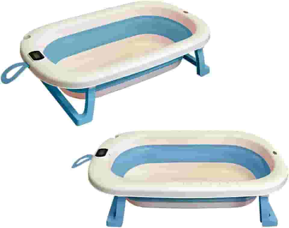 Banheira Retrátil Dobrável Silicone De Bebe Com Termometro digital (Azul)