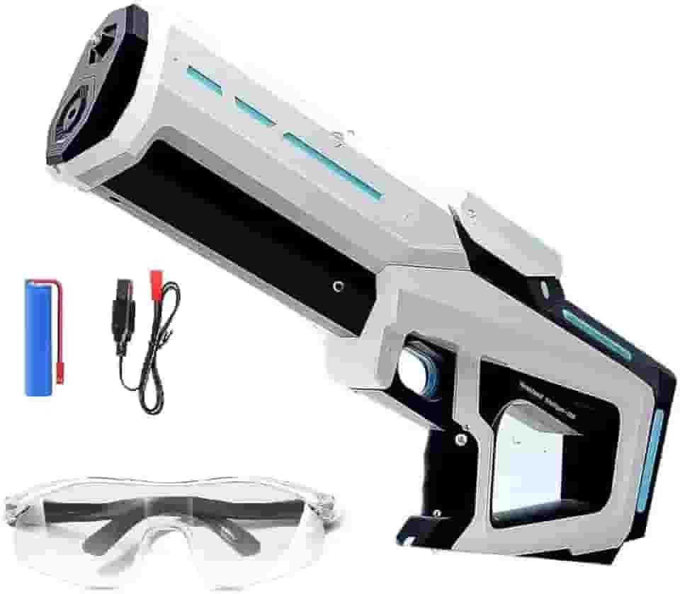 Arma Pistola Elétrica Água Bateria Recarregável (Branco), óculos de proteção incluso!