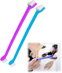 Escova de Dentes Dupla Para Cães E Gatos Branco e Azul-Claro
