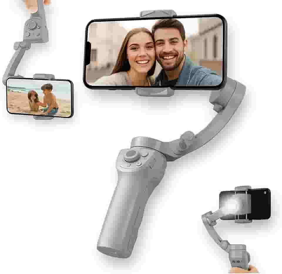Estabilizador de Celular Gimbal | Suporte profissional | 3 Eixos com IA | Rastreamento Facial e de Objetos | Luz LED | Timelapse | Tripod e Controle por Gestos | Compativel iPhone e Android