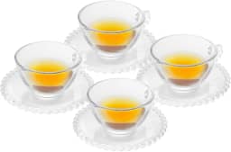 WOLFF - Conjunto 4 Xícaras de Chá de Cristal com Pires 180ml - Linha Pearl