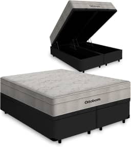 Cama Box Baú + Colchão de Molas Ensacadas - AirTech SpringPocket - Ortobom (Preto, Queen)