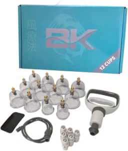 Kit Ventosa BK Com 12 Copos + Pistola Sucção + Mangueira + Pinos Magnético + Guashá