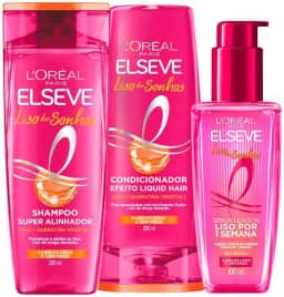 L'Oréal Paris Elseve Liso dos Sonhos Kit Shampoo, Condicionador e Sérum, com Tecnologia Ativada por Calor para um Liso por 1 Semana, Efeito Antifrizz e Barreira Protetora Contra Umidade