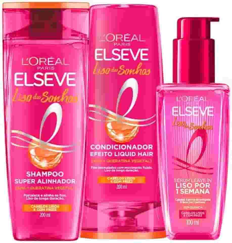 L'Oréal Paris Elseve Liso dos Sonhos Kit Shampoo, Condicionador e Sérum, com Tecnologia Ativada por Calor para um Liso por 1 Semana, Efeito Antifrizz e Barreira Protetora Contra Umidade
