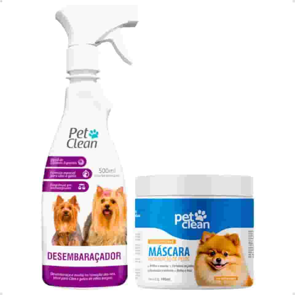 Kit Máscara de Hidratação Soft Line + Desembaraçador Pelos Longos Cachorro e Gato Pet Shop Pet Clean