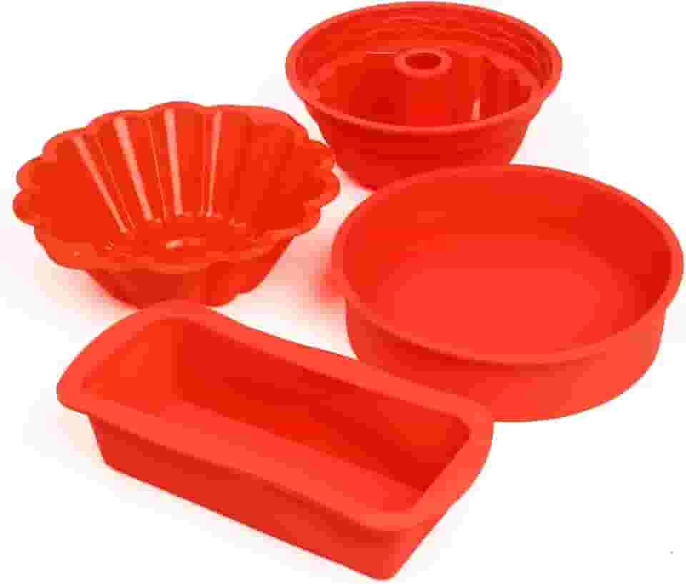 Conjunto de Forma Para bolo Pães e Doces Material Silicone, Suporta Temperaturas de Até 220ºC, 4 formas (VERMELHO)