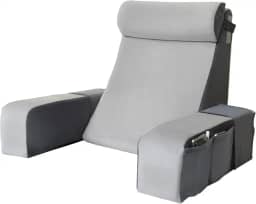 Vekkia Almofada de leitura de 53 cm com braços ajustáveis e apoio de cabeça – suporte de espuma zoneada, bolsos laterais GG, capa removível, cadeira de suporte traseiro para leitura, jogos, TV