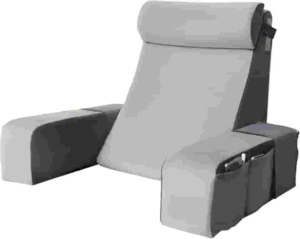 Vekkia Almofada de leitura de 53 cm com braços ajustáveis e apoio de cabeça – suporte de espuma zoneada, bolsos laterais GG, capa removível, cadeira de suporte traseiro para leitura, jogos, TV