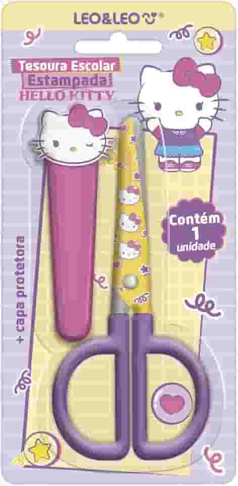 TESOURA ESCOLAR ESTAMPADA COM CAPA HELLO KITTY - BLISTER C/ 1 UND LEO&LEO