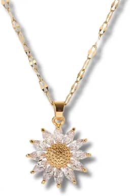 Colar Feminino 'Girassol Queen' com Pingente Cravejado – Banhado a Ouro 18k com Zircônias – Semijoia em Titânio – Estilo Delicado e Sofisticado – Acompanha Bolsa de Veludo