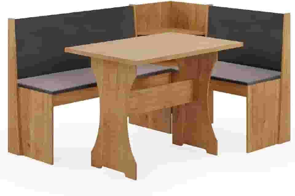 Conjunto Sala de Jantar Mesa com Canto Alemão Arnis Madeirado/Cinza Veludo