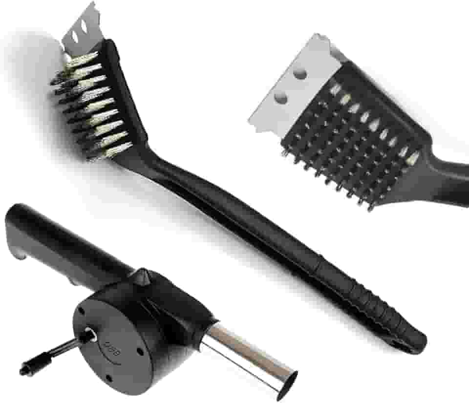 Kit Escova de Aço + Soprador e Acendedor para Churrasqueira