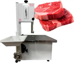 Máquina de Serra Fita Carne Ossos com Moedor Picador Elétrica Profissional 1,80M Volante de Ferro e Mesa Móvel Sebem