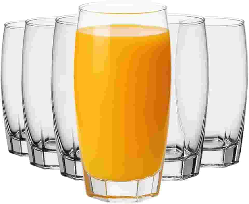 Conjunto de 6 Copos de Vidro Florense Transparente, 370 ml Quadrado Suco Agua Refrigerante Mesa Posta, Jogo de Copos