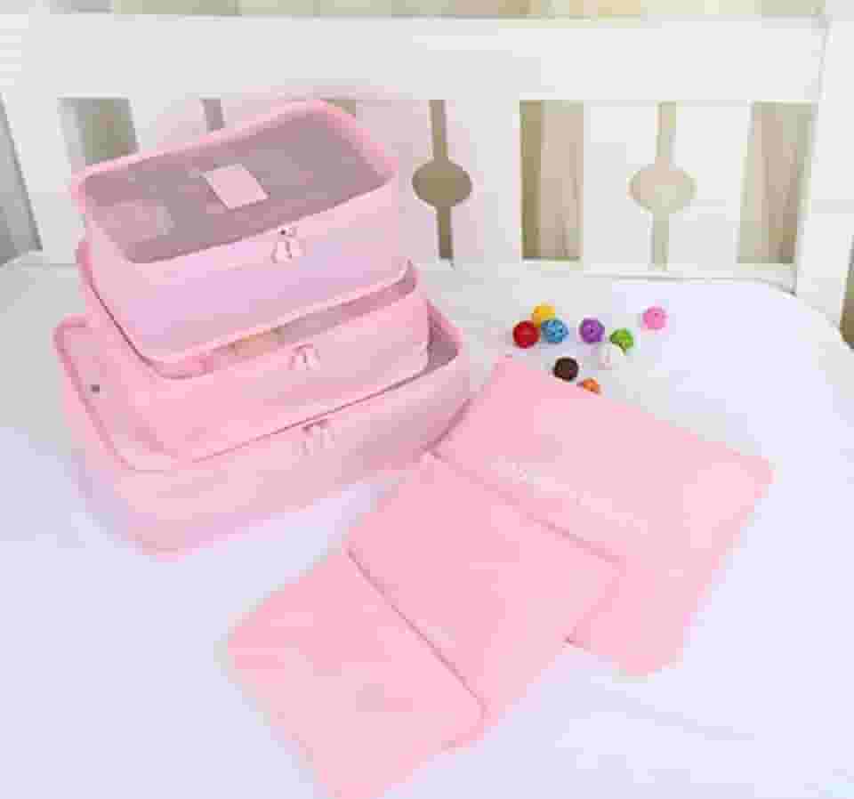 Kit Organizador de Mala de Viagem Prático 6 Peças Necessaires (Rosa Claro)