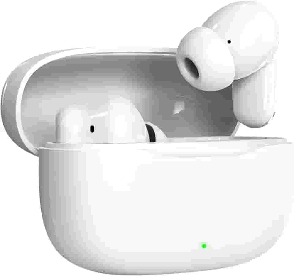 Fone De Ouvido Bluetooth Sem Fio 5.3 Compatível iPhone Android, Modo de Fone Ouvido único e Dois Com Microfone, 360 Estéreo Graves Potentes Para Trabalho Academia Corrida Music Jogo e Game, New Branco