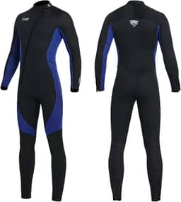 Roupa de mergulho de neoprene de corpo inteiro de 3 mm em água fria, manga comprida, zíper frontal, roupa de mergulho térmica, para surfe, snorkel, caiaque, natação, canoagem