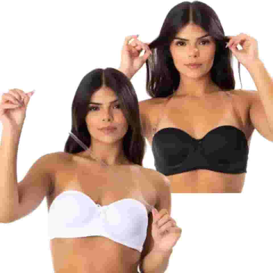 Kit 2 Sutian Sem Alça Soutien Tomara Que Caia Com Alça Transparente Removível Com Bojo Estruturado