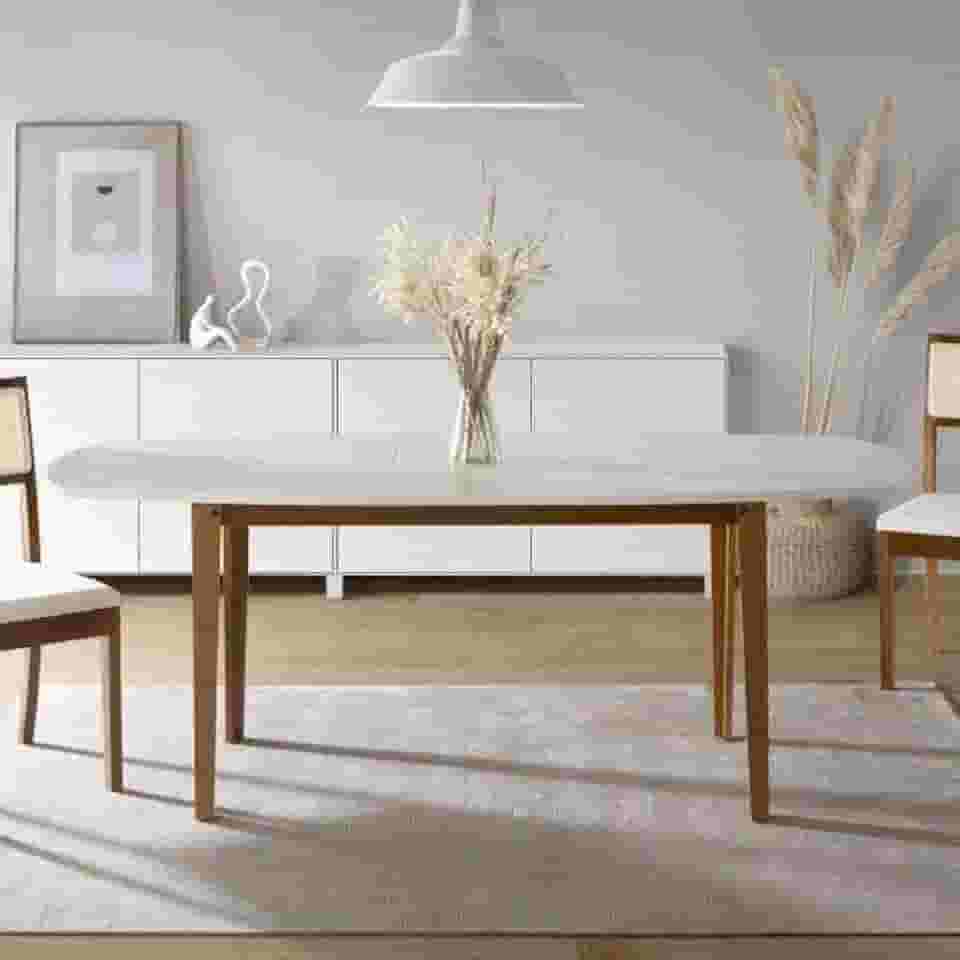 Mesa Extensível Oval 2,0m Aberta Tiê Cabecasa MadeiraMadeira Amêndoa/Off White