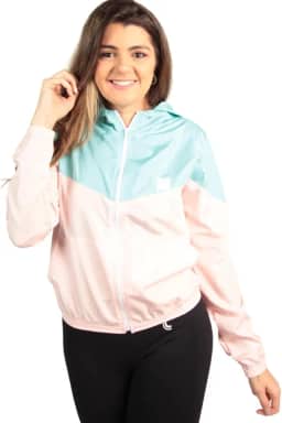 Jaqueta Corta Vento Feminino Delute Dual Color Delute Com Capuz Resistente á Água Sem Estapa e Sem Forro