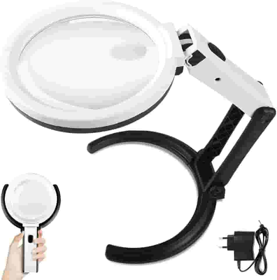 Lupa, Lupa Mãos Livres 5X com 10 Leds, Lupa de Aumento para Leitura, Lupa de Aumento Profissional, Luminaria Led Ring Light de Mesa Articulavel Abajur C/Garra Controle Intensidade Lupa Aumento