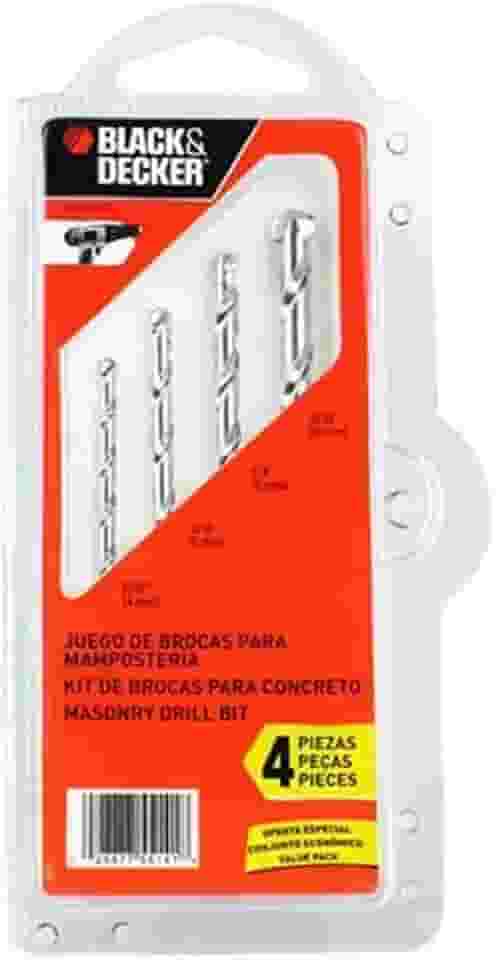 BLACK+DECKER Jogo de Brocas para Concreto com 4 Peças, Tamanhos de 4 mm a 8mm, Modelo BD0040CS
