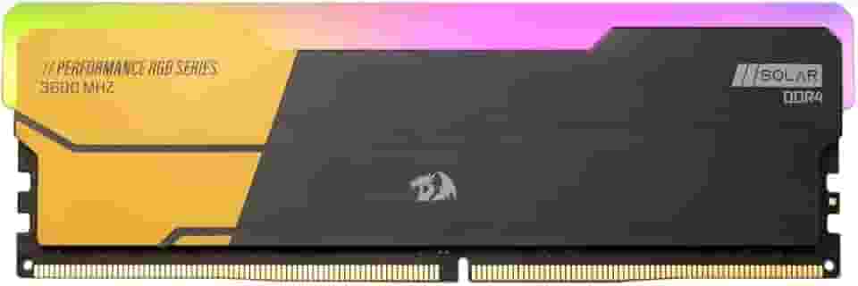 Memória Redragon Solar Desktop Gamer RGB 8GB (1x8GB), DDR4 3600 MHZ, CL16, Preta e Dourada, GM-805