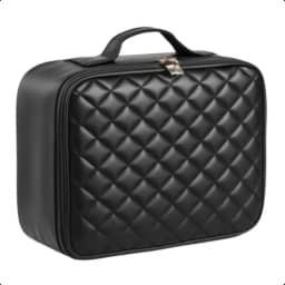 Maleta Bolsa Organizadora de Maquiagem com Espelho LED + Porta Pinceis PRETA Portátil Para Viagem Necessaire Em Couro X-Matte