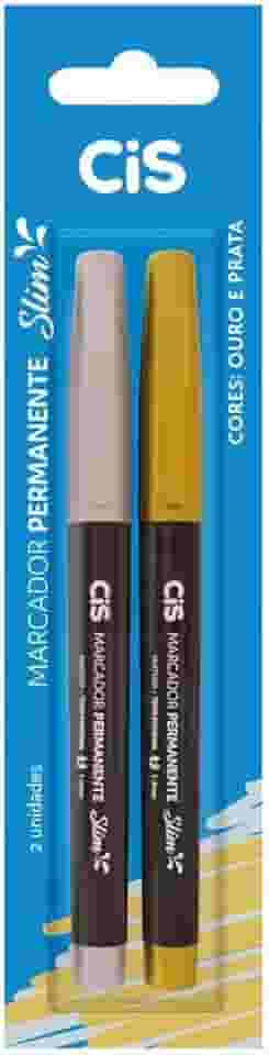 Marcador Permanente CIS SLIM, Ouro e Prata, Blister com 2