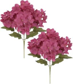 2 Buquê Hortensia Arranjo Enfeite Artificial Flor Hortensia Hortencia Real Toque Delicadas (Rosa)
