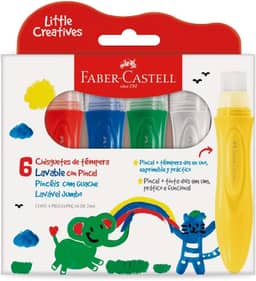 Pincéis com Tinta Guache Jumbo Little Creatives, Faber-Castell, Kit Pintura Infantil, Pré-escola, 6 Cores