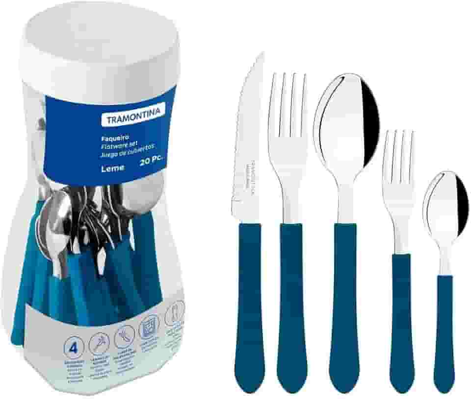 Faqueiro Inox 20 peças Leme Azul - Tramontina