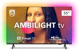 Smart TV Philips Ambilight 55' 4K 55PUG7908/78, Google TV, Comando de Voz, Dolby Vision/Atmos, VRR/ALLM, Bluetooth