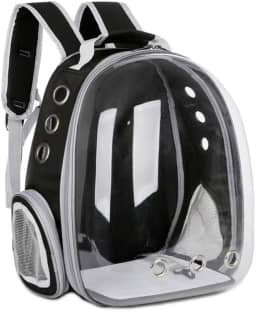 Mochila Bolsa Transporte Pet Cachorro Gato Filhote Adulto Com Ventilação Passeio Visão Panorâmica Transparente Animal Pequeno Porte (Preto)