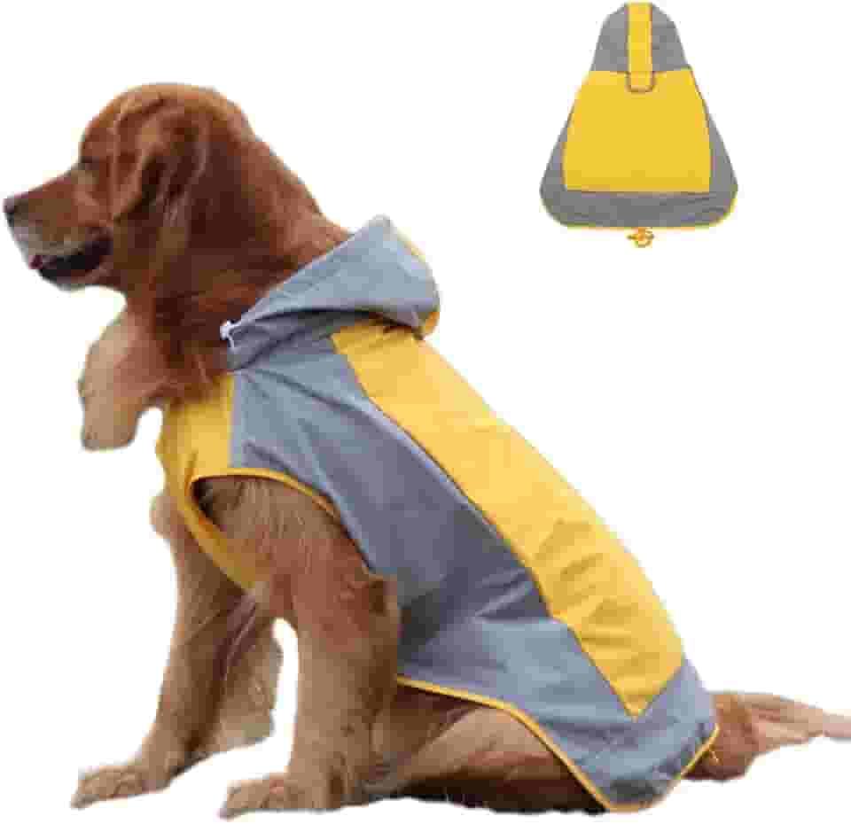 Cachorro Impermeável Capa Chuva: Leve Grande Médio Refletor Compactável Poncho Amarelo 12